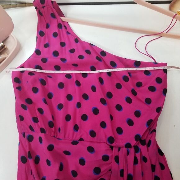 Derek Lam 10 Crosby Hot Pink Polka Dot One Shoulder Ruffled Party Taula Dress - Picture 9 of 11